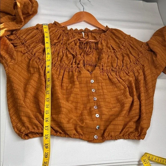 Free People Hailey Cropped Boho Ruffle Festival Blouse Top Large - Picture 10 of 14